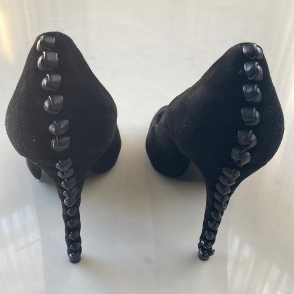 Alexander McQueen suede peep-toe heels with braided leather detail on heel 36/6 - Picture 5 of 16